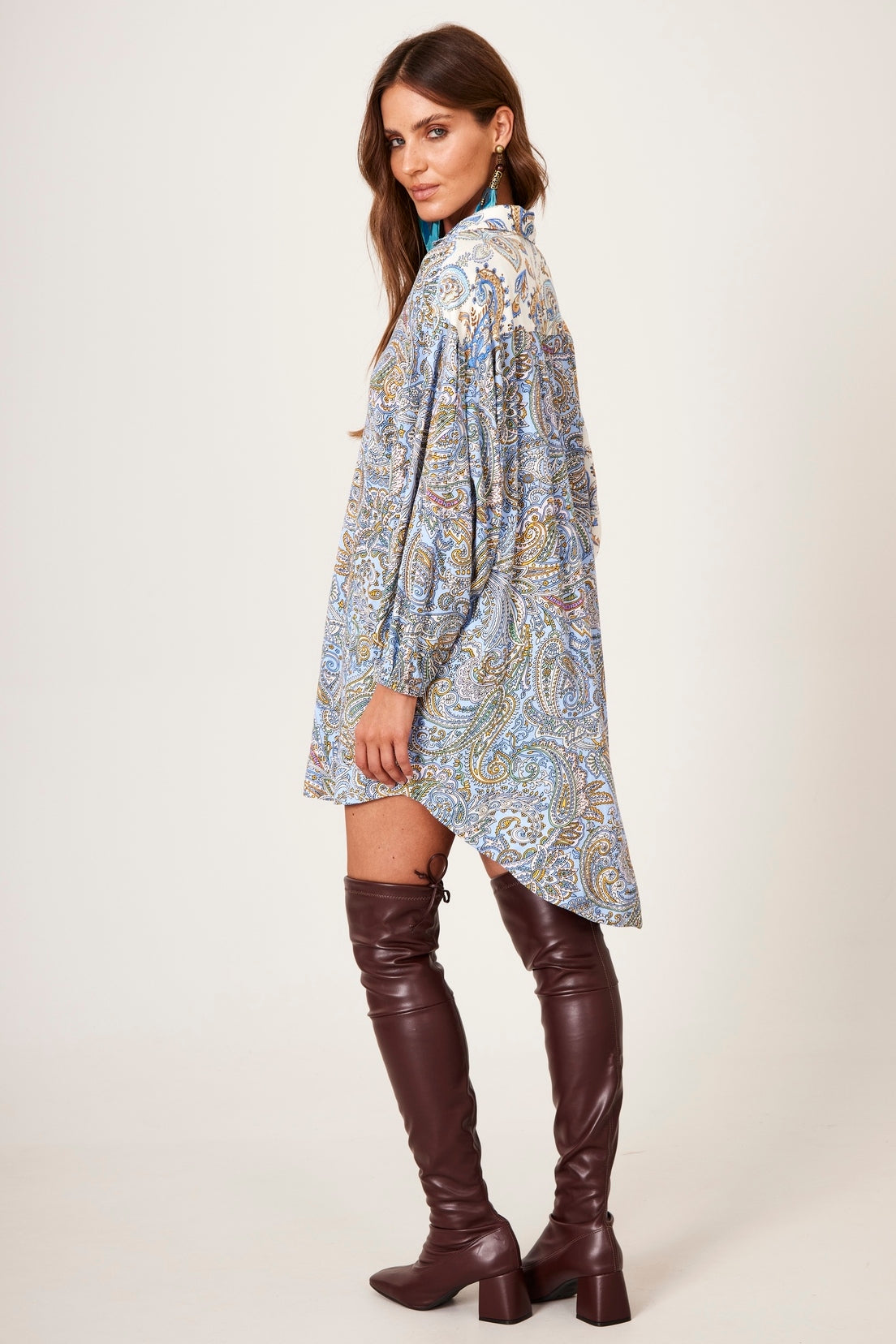 Extended Blue Patchwork Cashmere Yacamim Shirt N10