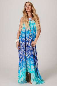 Q7 Pira Omomba'e and Yacamim Collection Blue A-line Midi Dress with Straps
