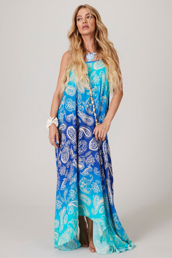 Q7 Pira Omomba'e and Yacamim Collection Blue A-line Midi Dress with Straps