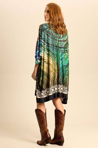 Yacamim B11 Wide Tunic with 3/8 Sleeves - Green Indigenous Print