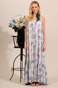 Yacamim E22 Gray Striped Long Dress with Adjustable Straps
