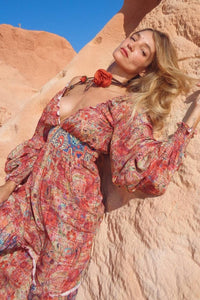 Long Dress V-Neck Off-Shoulder Pink Printed Patchwork Yacamim E11