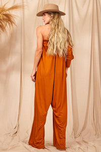 Yacamim Orange One-Shoulder Jumpsuit with Pockets