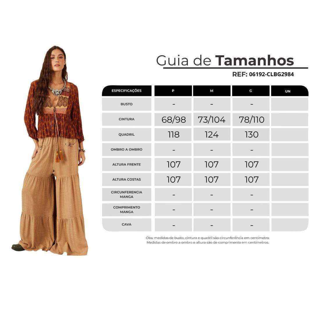 Calça Pantalona Com Franzidos Bege Escuro Yacamim H3