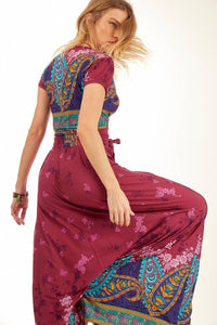 Yacamim Purple Sarouel Palazzo Pants with Cashmere Print