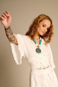Yacamim White Ruffled Wrap Cropped A30