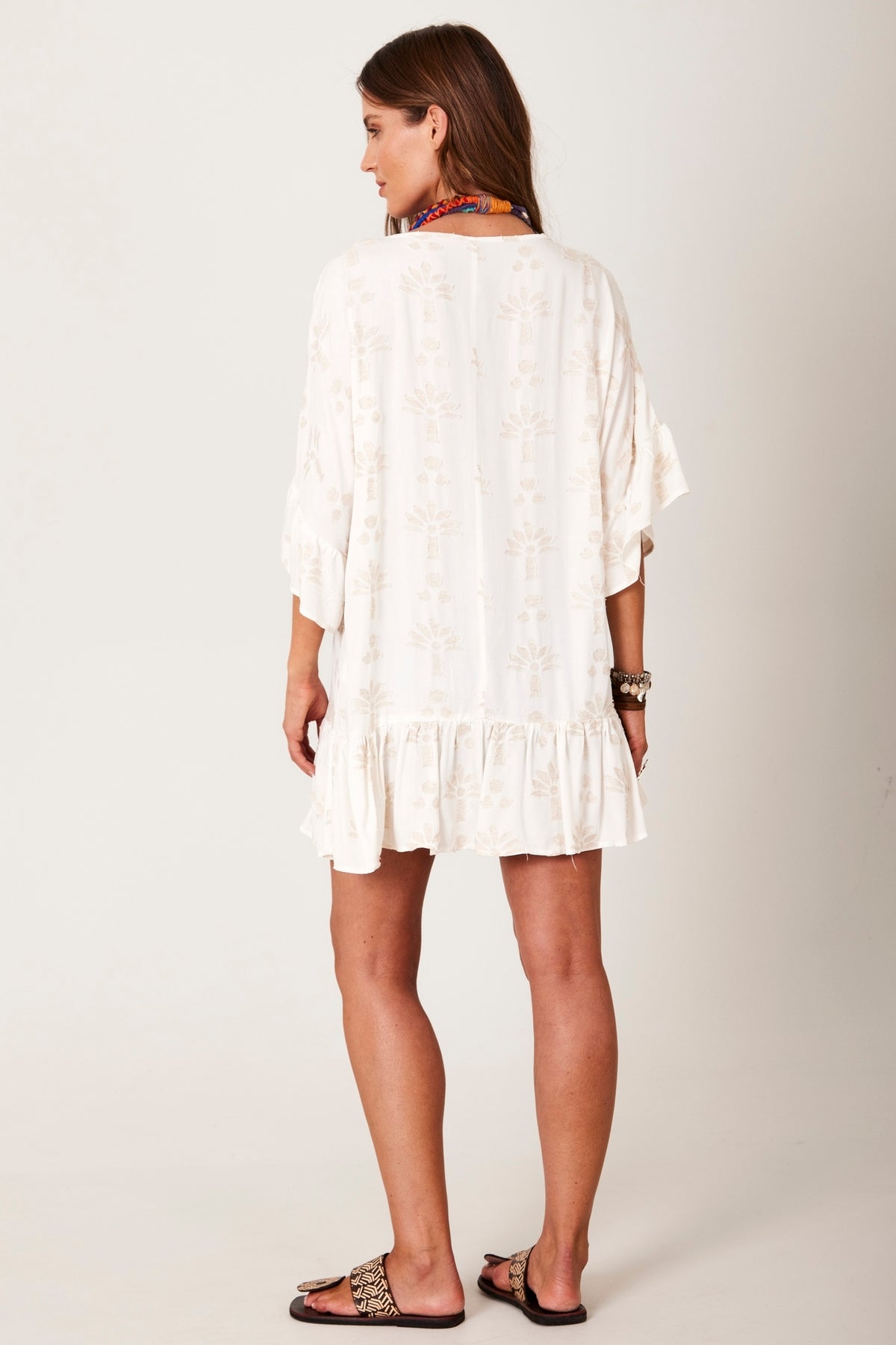 Yacamim B25 Beige Linen Robe with Textured Flowers