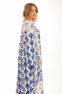 Yacamim Patchwork Printed White Long Kimono with Long Sleeves
