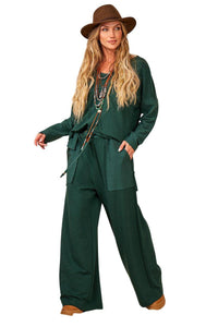 Dark Green Yacamim Sweatshirt Palazzo Pants with Pockets
