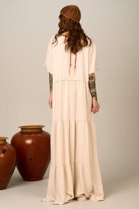 Yacamim D6 Beige Nature Long Viscose Linen Dress