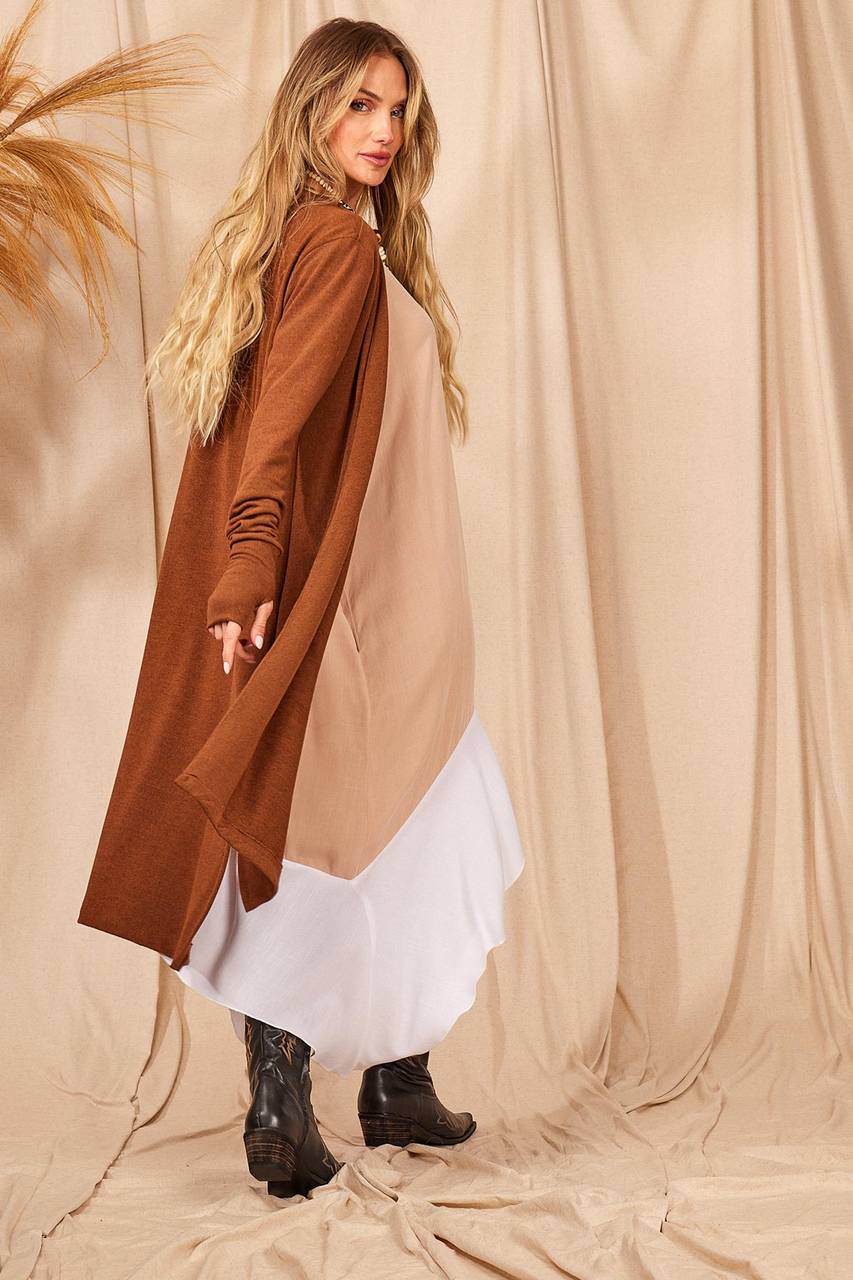 Yacamim Brown Cardigan with Tight Cuffs and Thumbholes