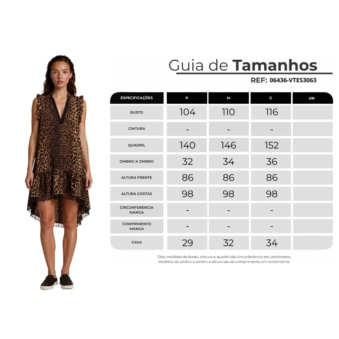 Vestido Curto Sem Mangas Com Babados Animal Print Yacamim D6