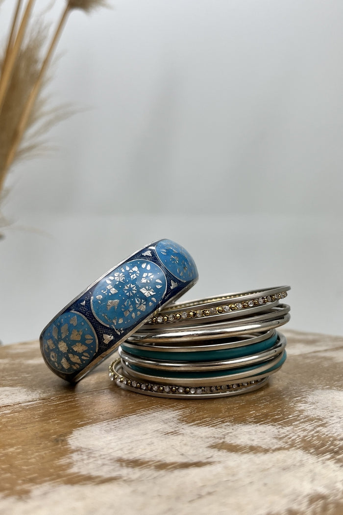 Blue Resin and Metal Bracelet Set Yacamim #177