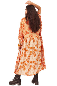 Kaftan Midi Com Manga 3/8 Laranja Patchwork