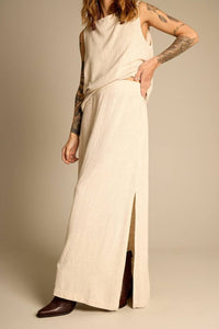 Yacamim A8 Beige A-line Long Skirt with Slits