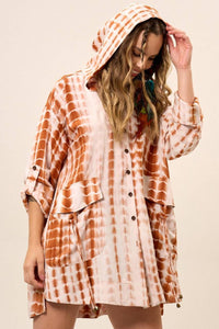 Yacamim N5 Brown Digital Tie-Dye Short Hooded Shirt