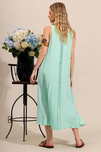 Yacamim C22 Mint Green Sleeveless Mullet Dress with Ladder Trim