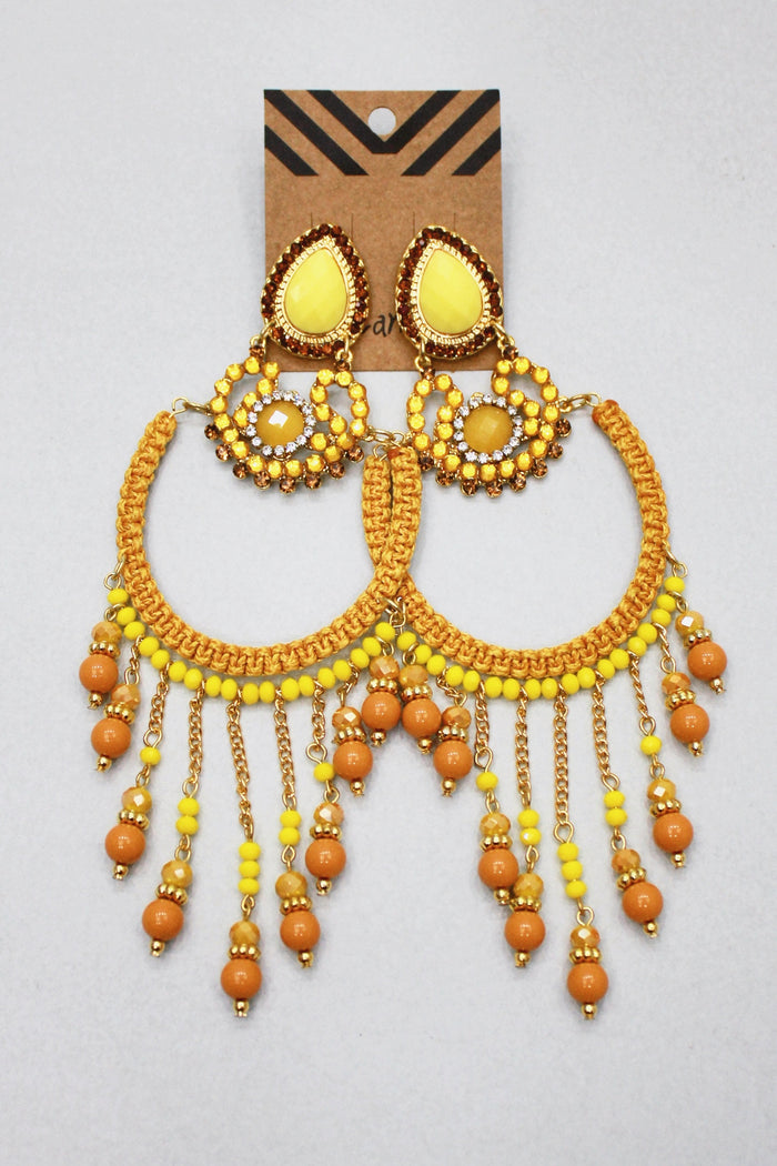 Yellow Beaded and Macrame Earring Yacamim #403