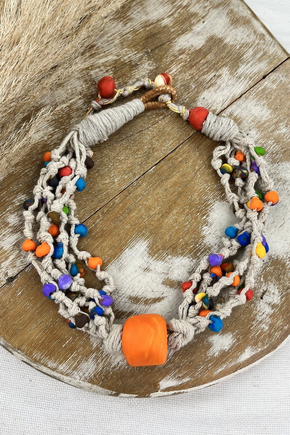 Yacamim #209 Short Handmade Beige Rope Necklace