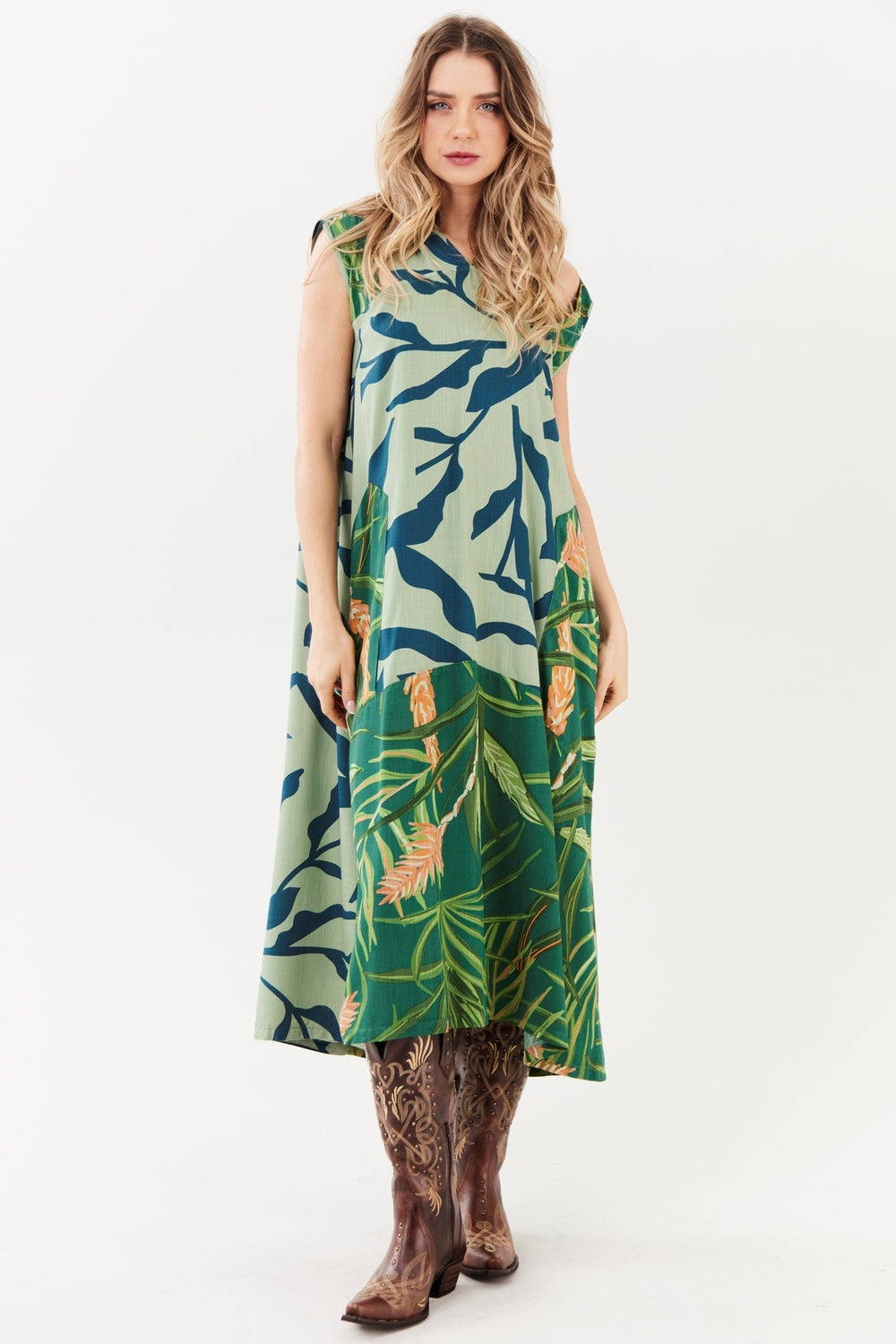 Green Printed Yacamim Hooded Midi Dress E1<br />