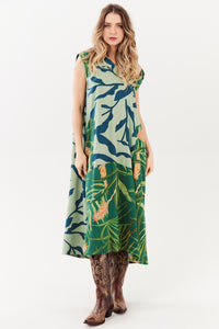 Green Printed Yacamim Hooded Midi Dress E1<br />