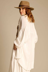 Yacamim P4 White Loose Short Chemise with Puffy Long Sleeves