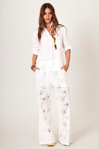 Yacamim I9 White Broderie Lined Flare Pants