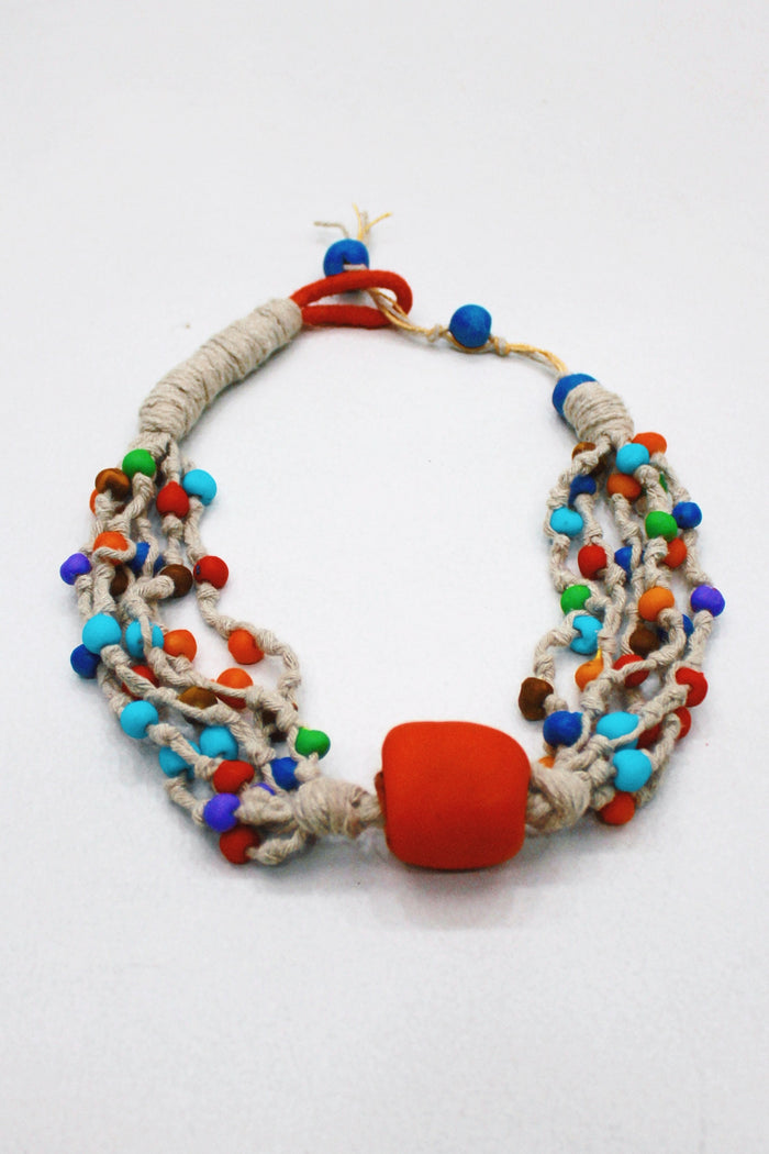 Handmade Colorful Rope Necklace with Yacamim Clay Beads #423