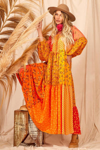 Long Dress With Puffy Long Sleeves Patchwork Yacamim D10