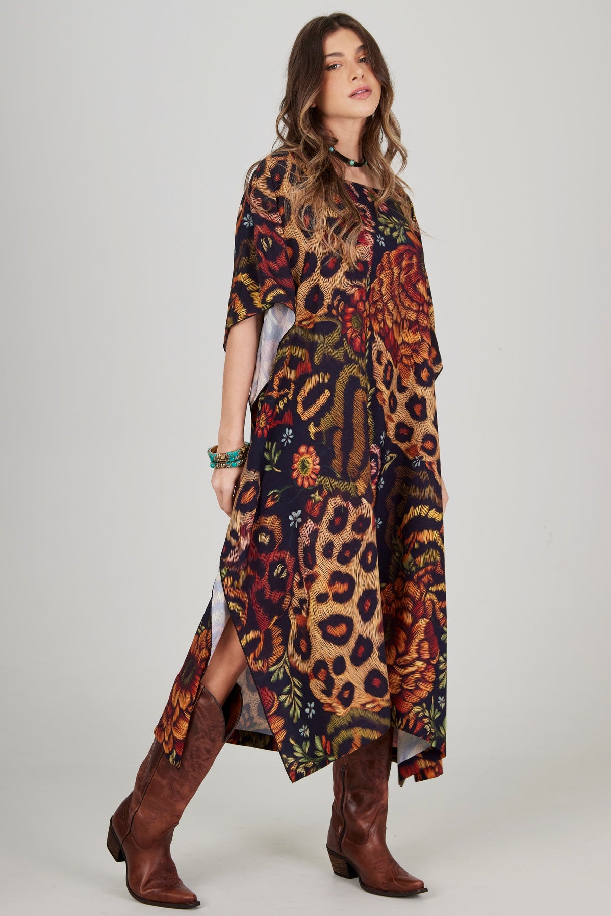 Kaftan Midi Loose Animal Print Yacamim J3