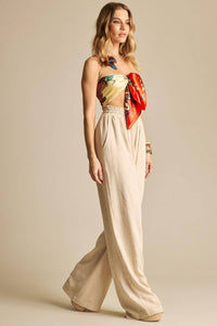 Yacamim G5 Beige Linen Straight Trousers