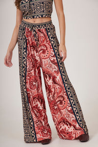 Yacamim A26 Paisley Print Wide-Leg Pants