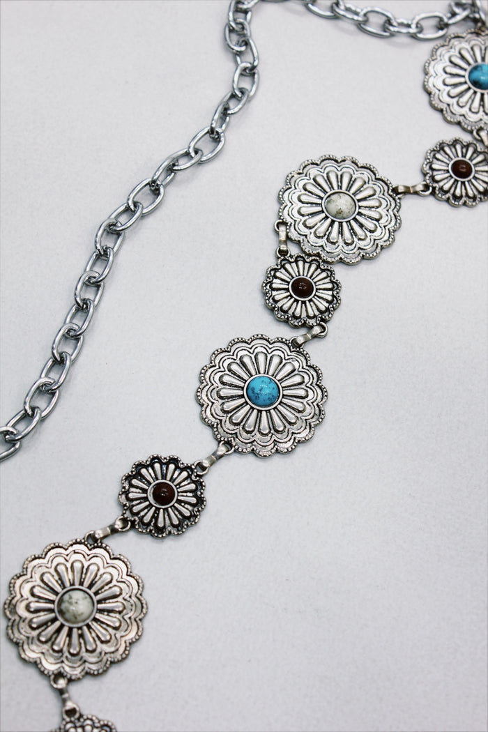 Yacamim #562 Metal Chain Belt With Metal Buckles And Stones
