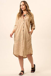 Dark Beige Embroidered Midi Shirt Yacamim N2