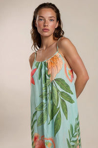 Vestido Longo Alças Reguláveis Costas Abertas Azul Claro Floral Yacamim C30