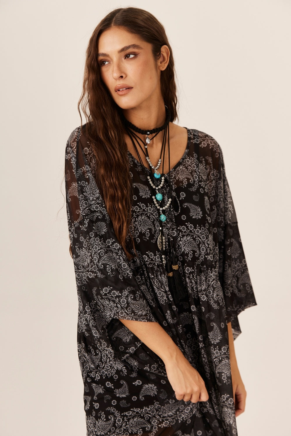 Yacamim D1 Black Paisley Tulle Tunic