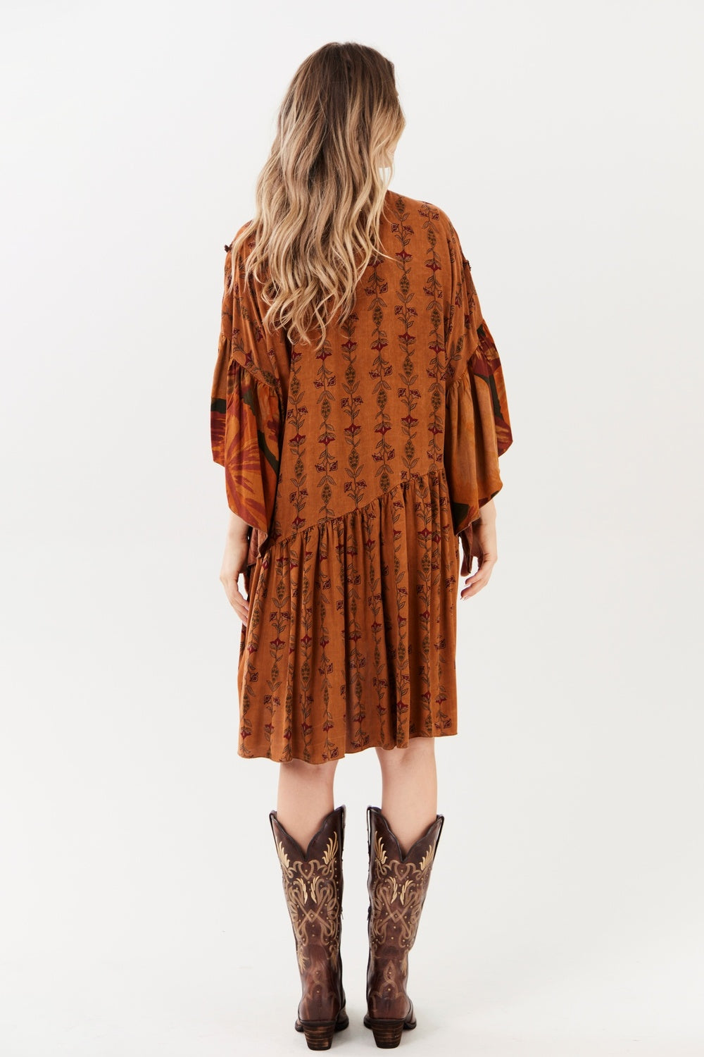 Yacamim D2 Brown Patchwork Short Dress