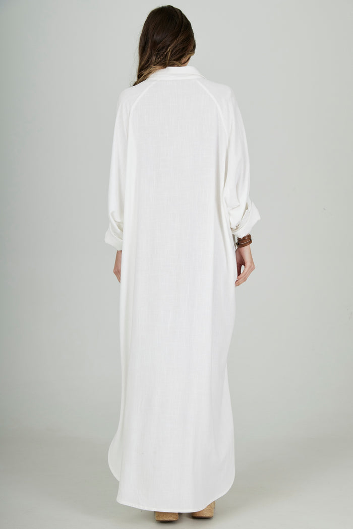 Yacamim Off-White Viscose Linen Long Shirt P3