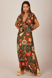 Yacamim Green Printed Long Dress E5