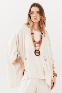 Yacamim A20 Beige Viscose Linen Wide Tunic