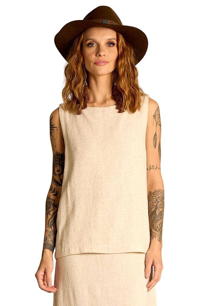 Yacamim Classic Beige Linen Tank Top