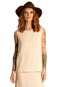 Yacamim Classic Beige Linen Tank Top