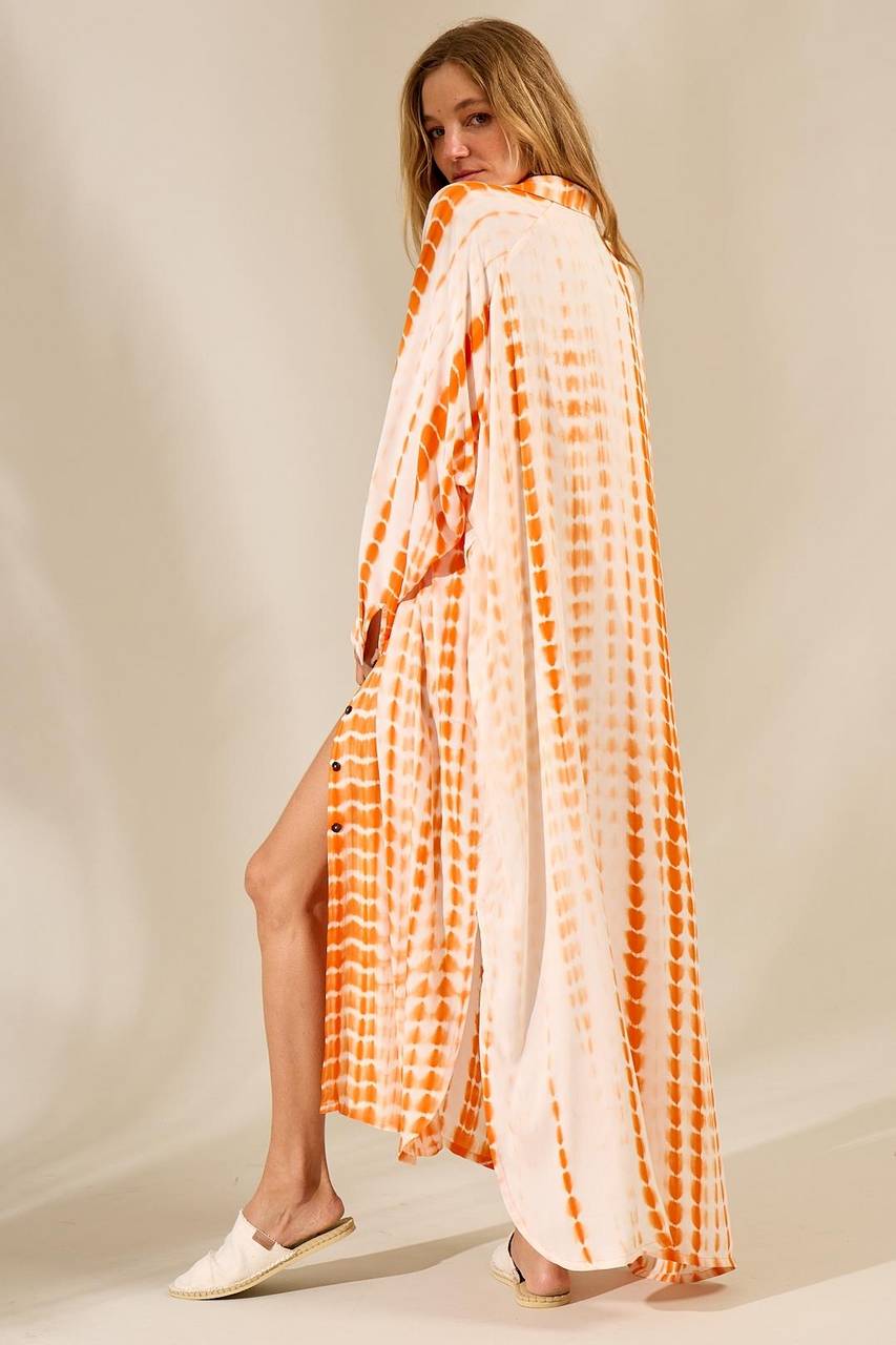 Yacamim Digital Tie Dye Print Long Orange Shirt