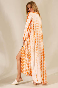 Yacamim Digital Tie Dye Print Long Orange Shirt