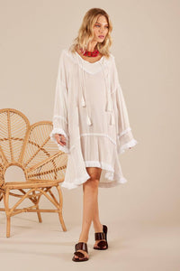 Yacamim D4 White Short Mullet Dress With Long Sleeves