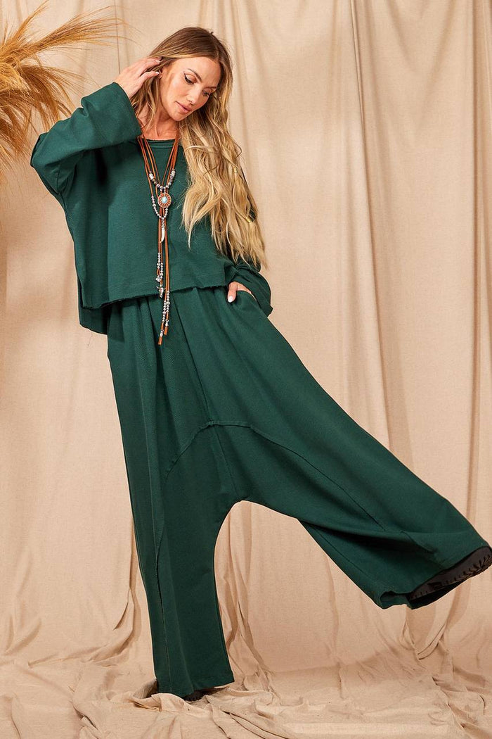 Yacamim Dark Green Harem Pants with Pockets