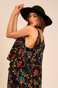 Printed Black Loose Basic Tank Top