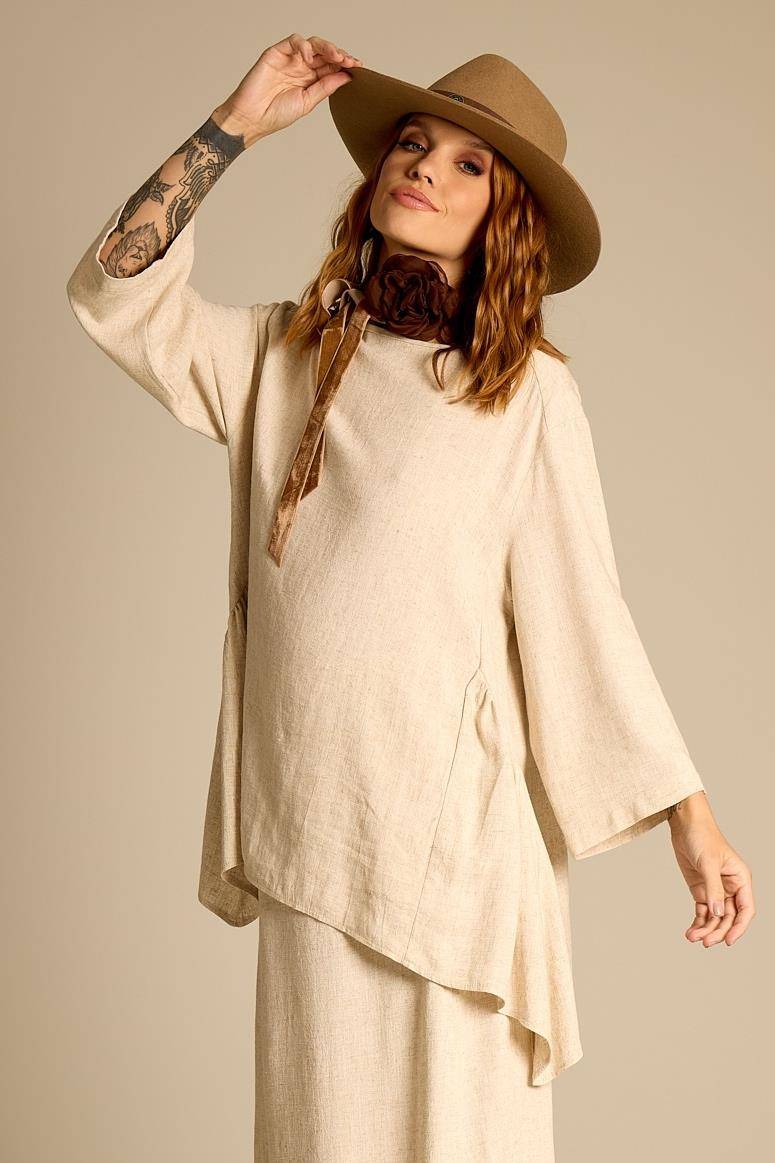 Yacamim Beige Linen Tunic with Points