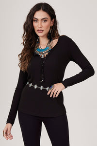 Yacamim Black Ribbed Basic Blouse B16