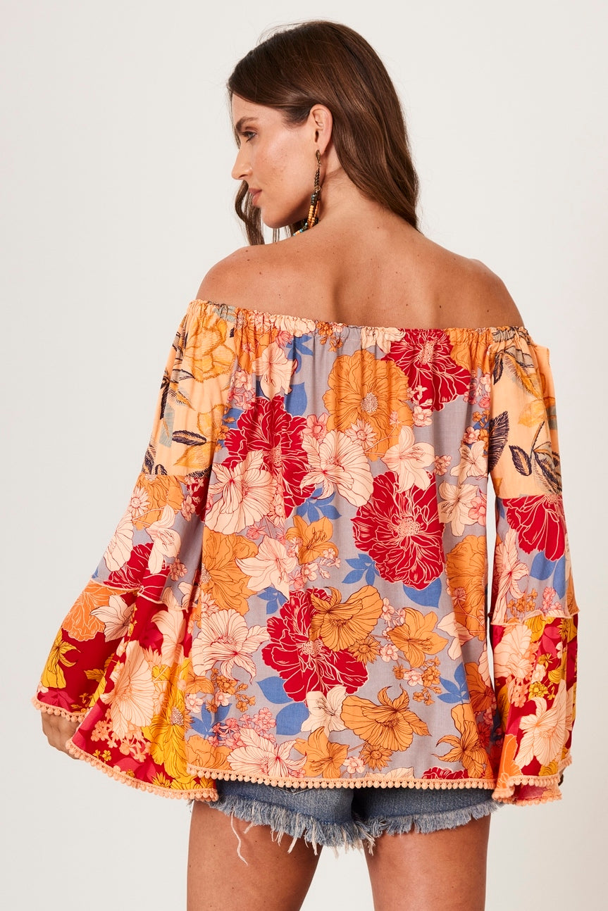 Yacamim B3 Orange Gypsy Patchwork Blouse
